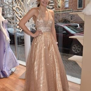 Panoply Glittering Gold Halter Gown